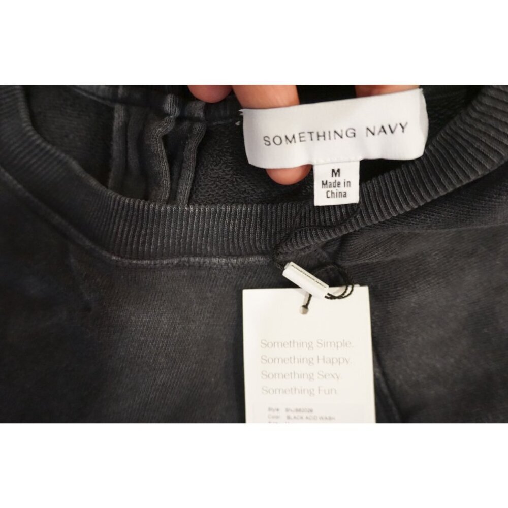 Something Navy Black Acid Wash Ruffle Sleeve Sweatshirt Jumpsuit - Size M, NWT - Picture 4 of 6